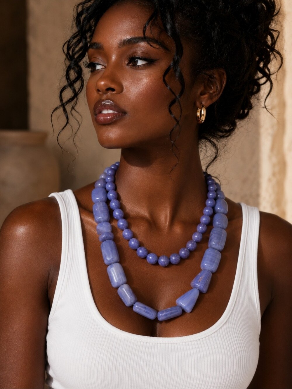 Free People Lavender Layered Beaded Necklace‎